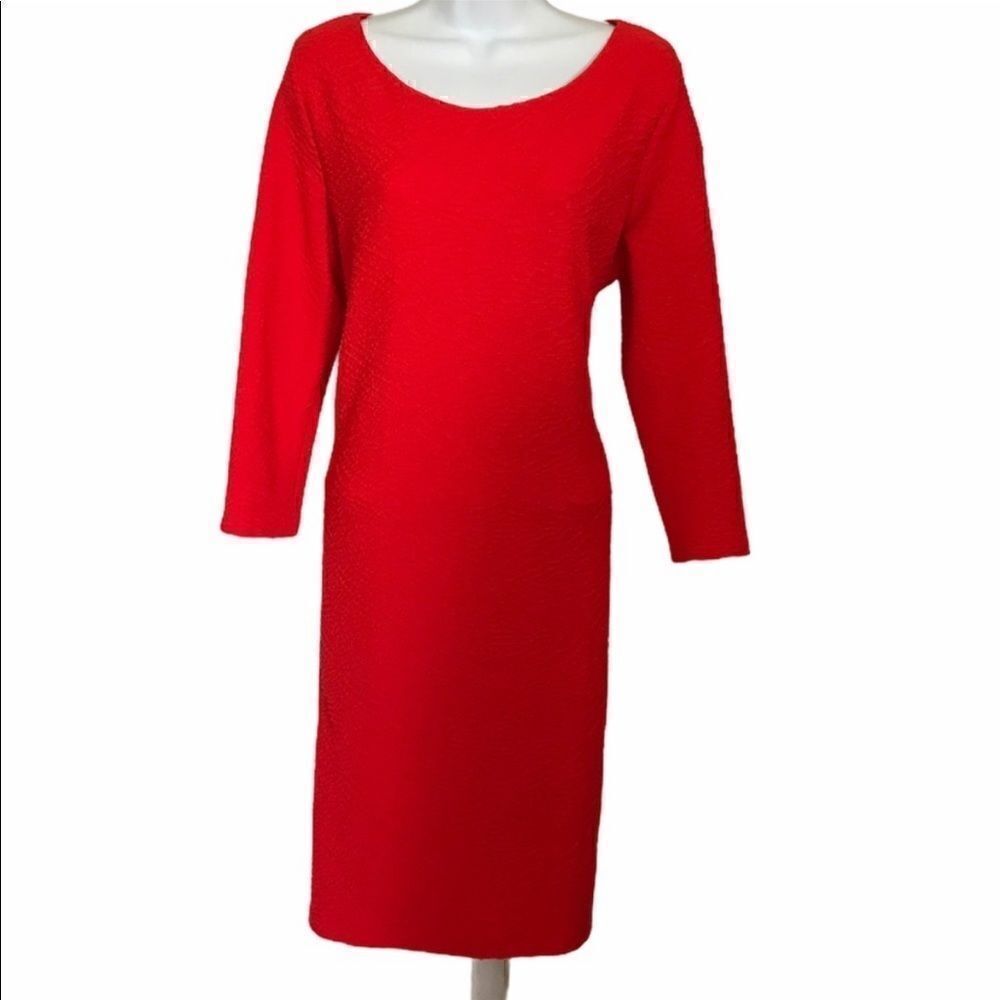 Calvin Klein Red Textured 3/4 Sleeve Dress